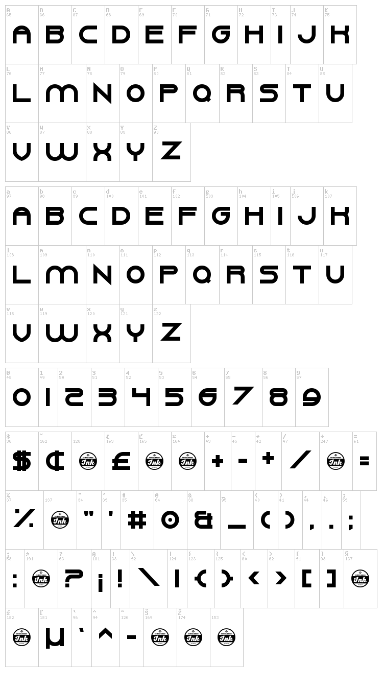 Gang Wolfik Craze font map